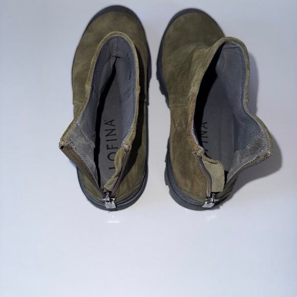 LOFINA Green Suede Lug Sole Zip Ankle Boots 6470 Euro 38 US 7.5 Italian - Picture 10 of 15